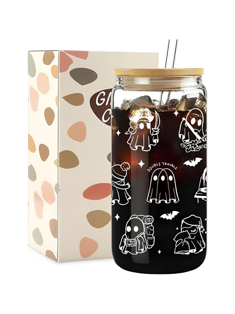 Halloween Cups Tumbler, Halloween Gifts for Women, Cute Glass Cups with Lid